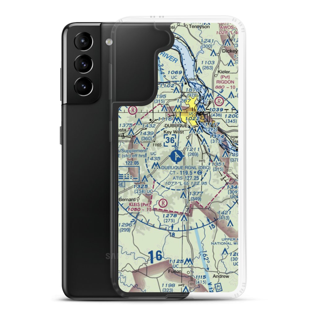 Dubuque Regional Airport (DBQ) VFR Sectional Samsung Case Samsung Galaxy S21 Plus model shown