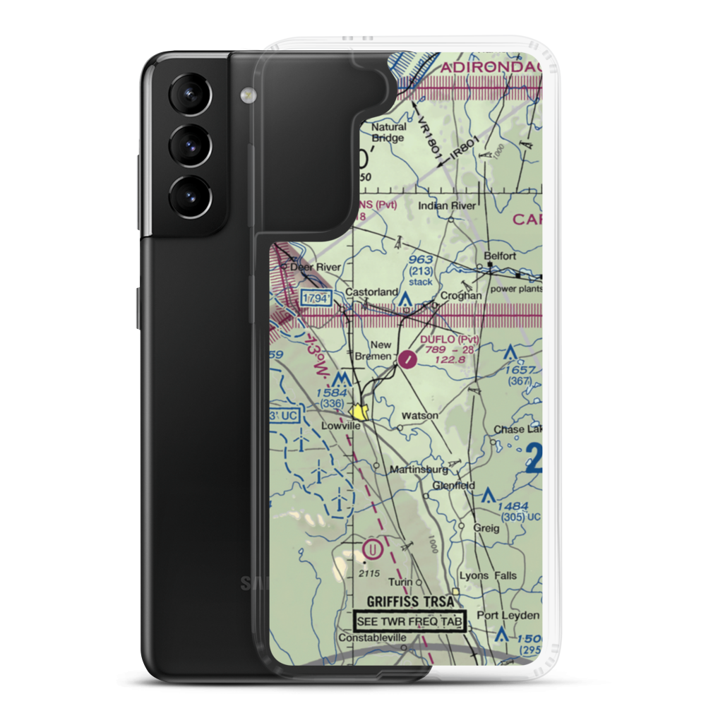 Duflo Airport (NY10) VFR Sectional Samsung Case Samsung Galaxy S21 Plus model shown