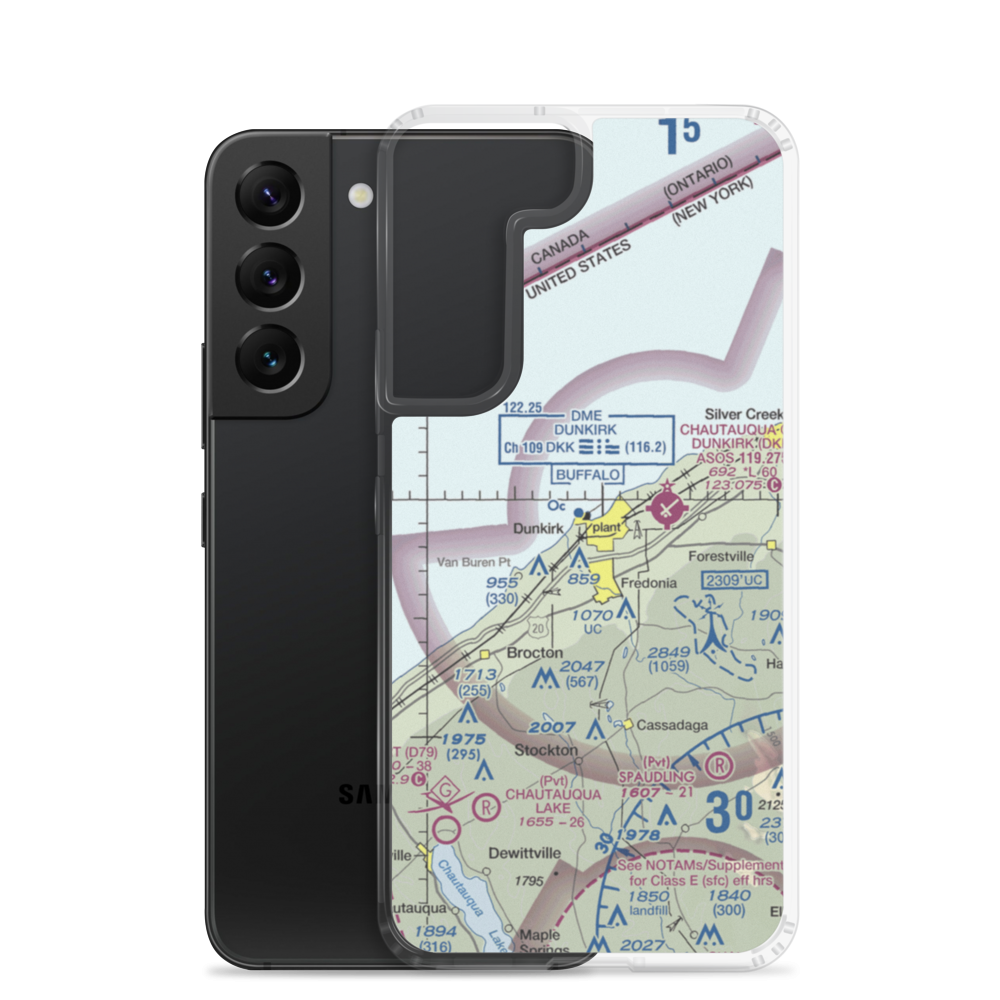 Dunkirk Airport (OVK) VFR Sectional Samsung Case Samsung Galaxy S22 model shown