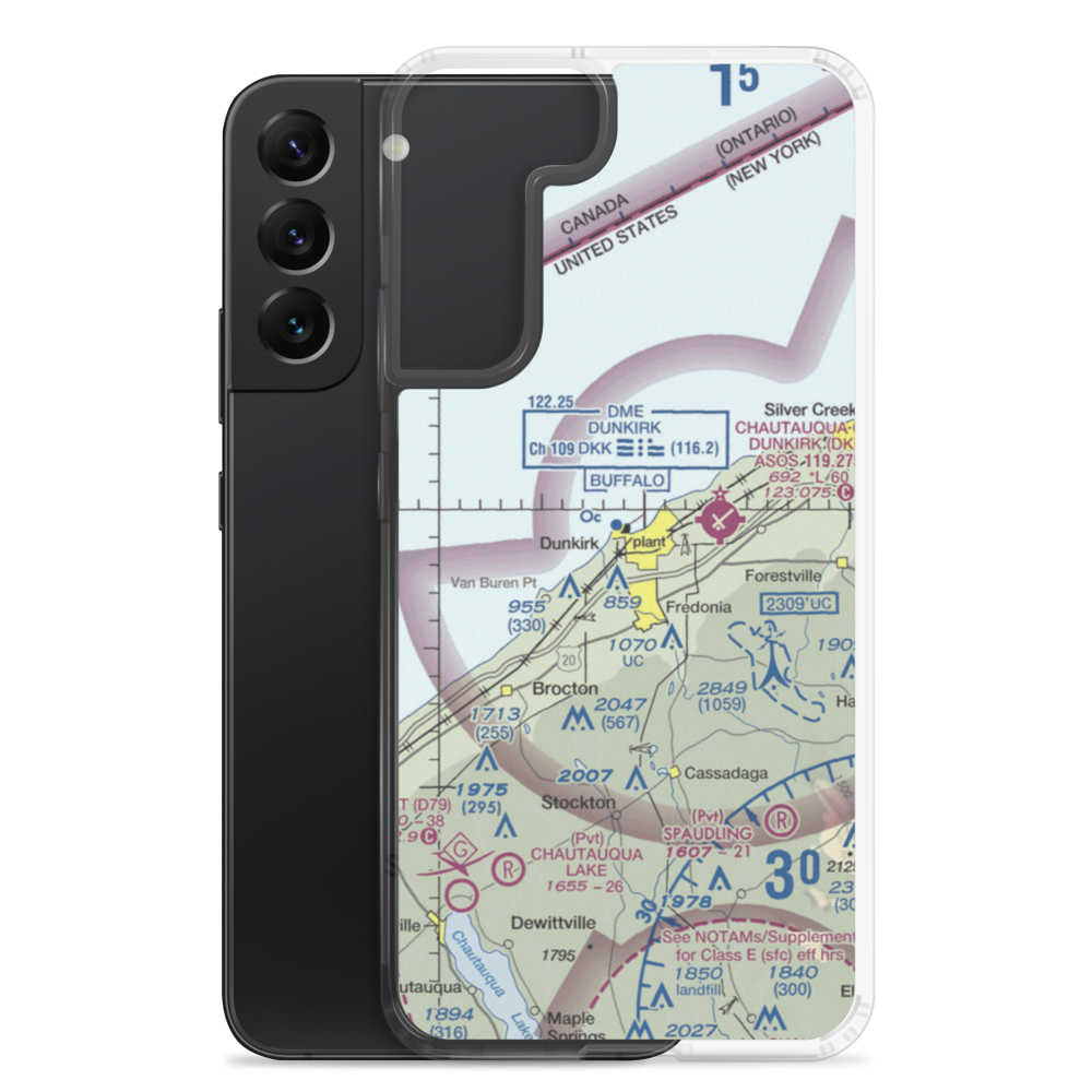 Dunkirk Airport (OVK) VFR Sectional Samsung Case Samsung Galaxy S22 Plus model shown