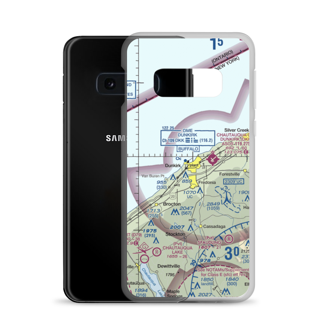 Dunkirk Airport (OVK) VFR Sectional Samsung Case Samsung Galaxy S10e model shown