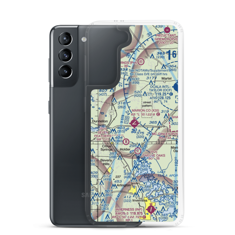 Dunnellon Marion Co & Park of Commerce Airport (X35) VFR Sectional Samsung Case Samsung Galaxy S21 model shown