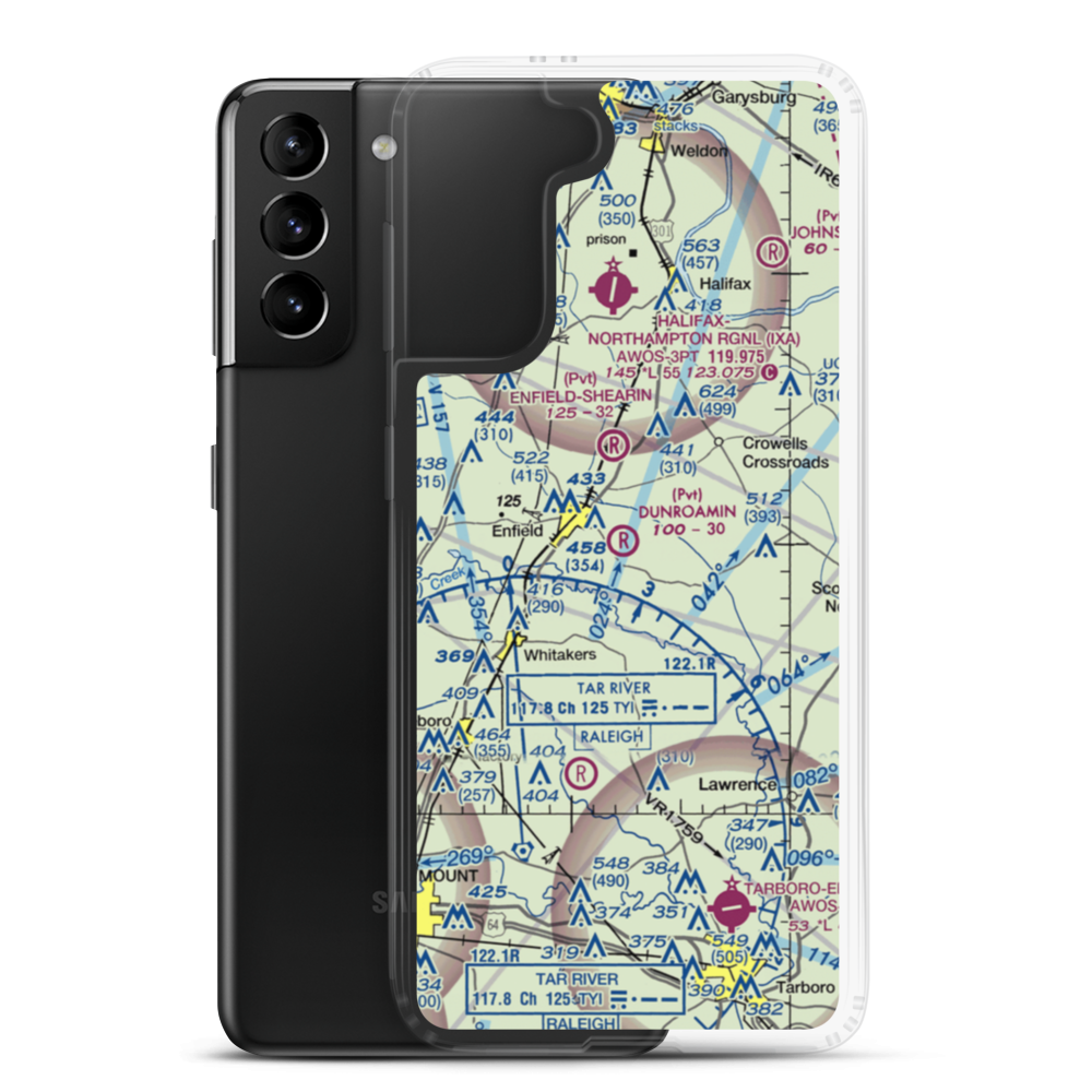 Dunroamin Farms Airport (76NC) VFR Sectional Samsung Case Samsung Galaxy S21 Plus model shown
