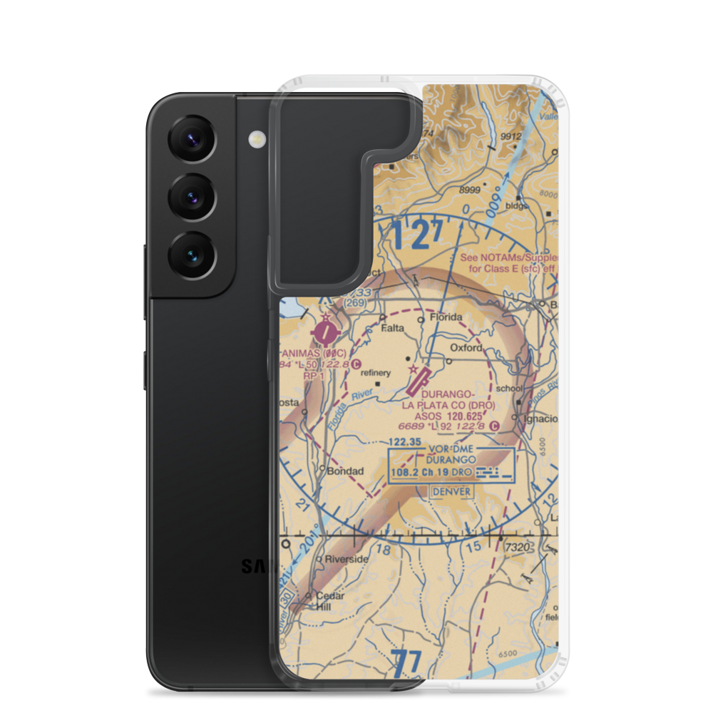 Durango La Plata County Airport (DRO) VFR Sectional Samsung Case Samsung Galaxy S22 model shown