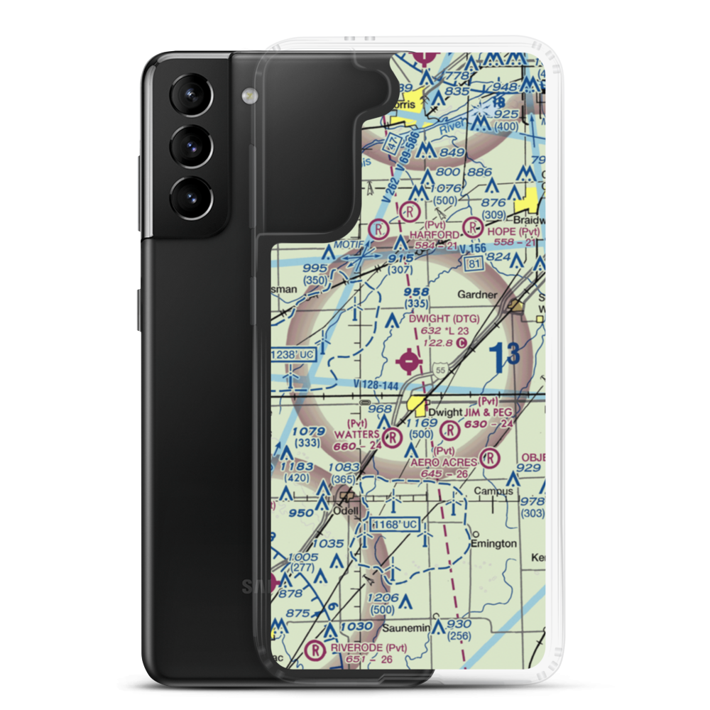 Dwight Airport (DTG) VFR Sectional Samsung Case Samsung Galaxy S21 Plus model shown