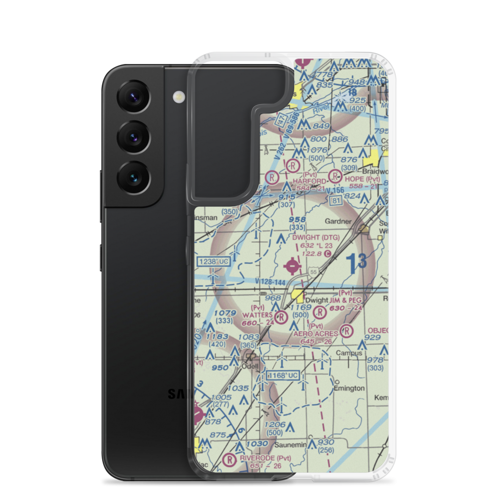 Dwight Airport (DTG) VFR Sectional Samsung Case Samsung Galaxy S22 model shown