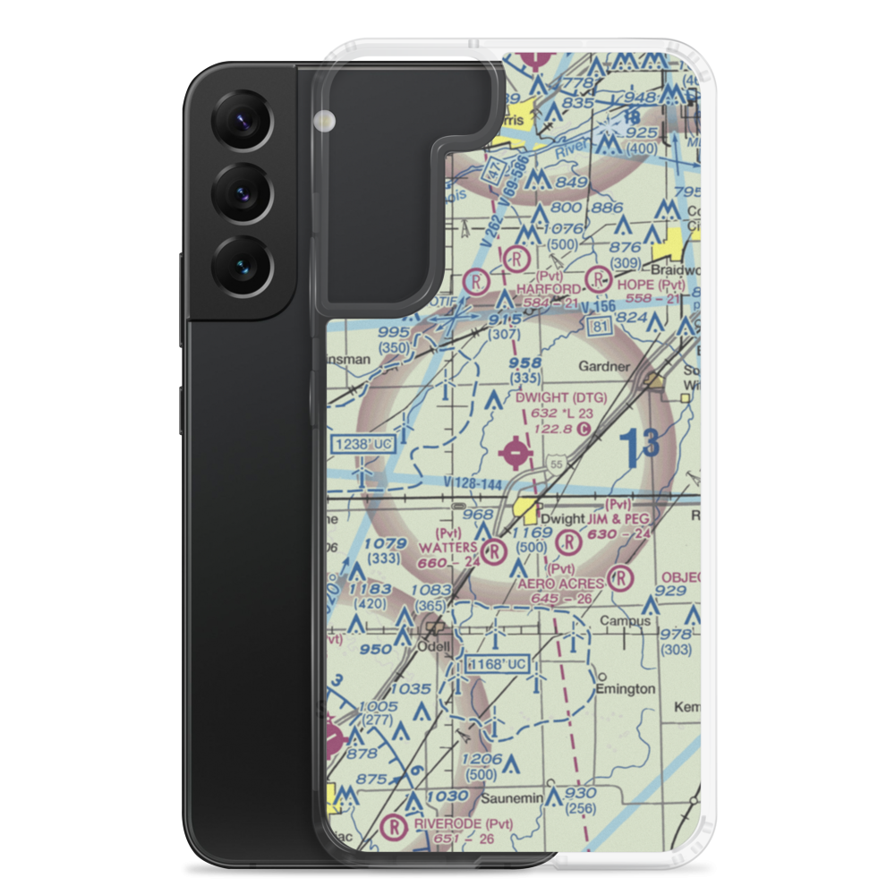 Dwight Airport (DTG) VFR Sectional Samsung Case Samsung Galaxy S22 Plus model shown