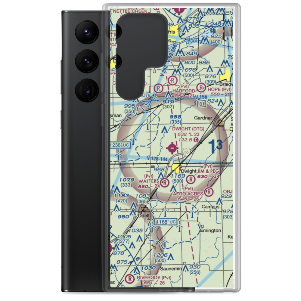 Dwight Airport (DTG) VFR Sectional Samsung Case Samsung Galaxy S22 Ultra model shown