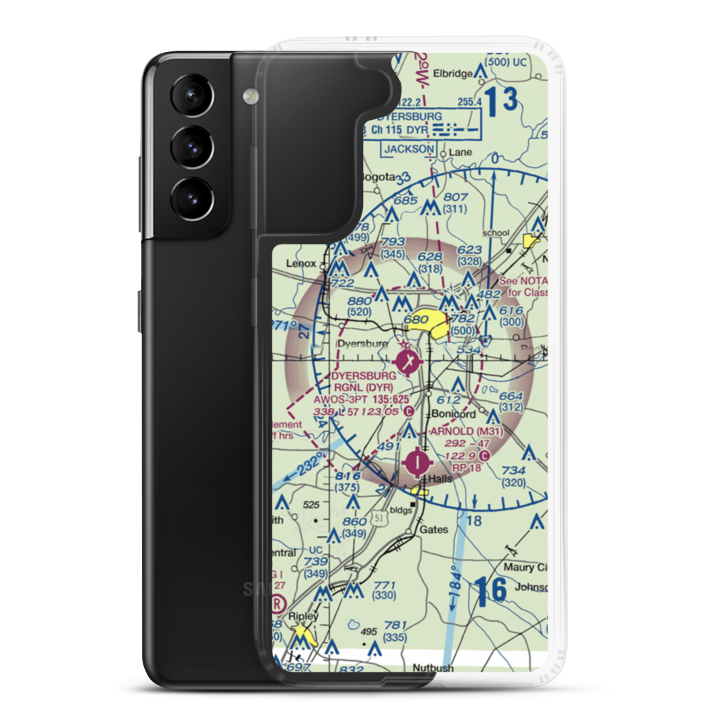 Dyersburg Regional Airport (DYR) VFR Sectional Samsung Case Samsung Galaxy S21 Plus model shown