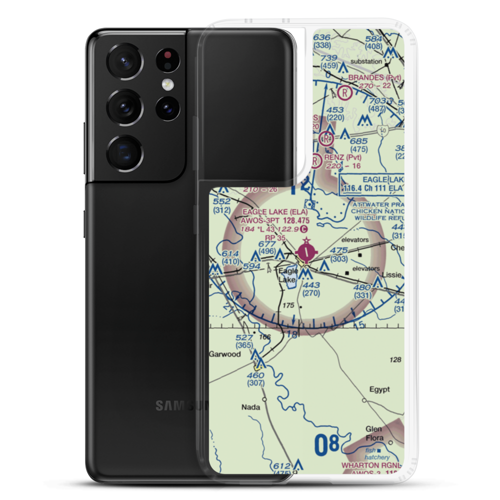 Eagle Lake Airport (ELA) VFR Sectional Samsung Case Samsung Galaxy S21 Ultra model shown