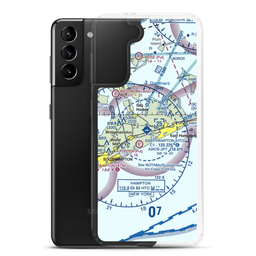 East Hampton Airport (HTO) VFR Sectional Samsung Case Samsung Galaxy S21 Plus model shown