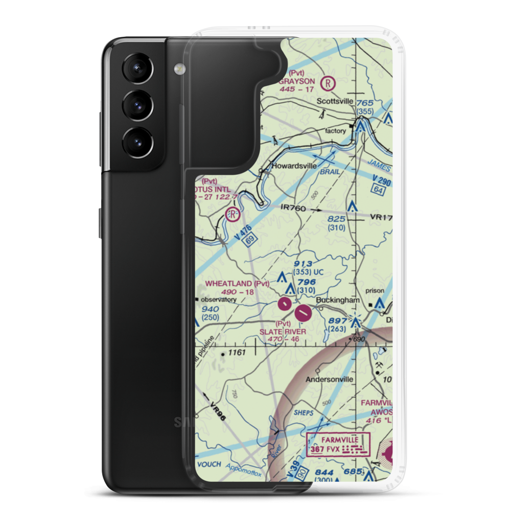 Eastview Airport (VG32) VFR Sectional Samsung Case Samsung Galaxy S21 Plus model shown