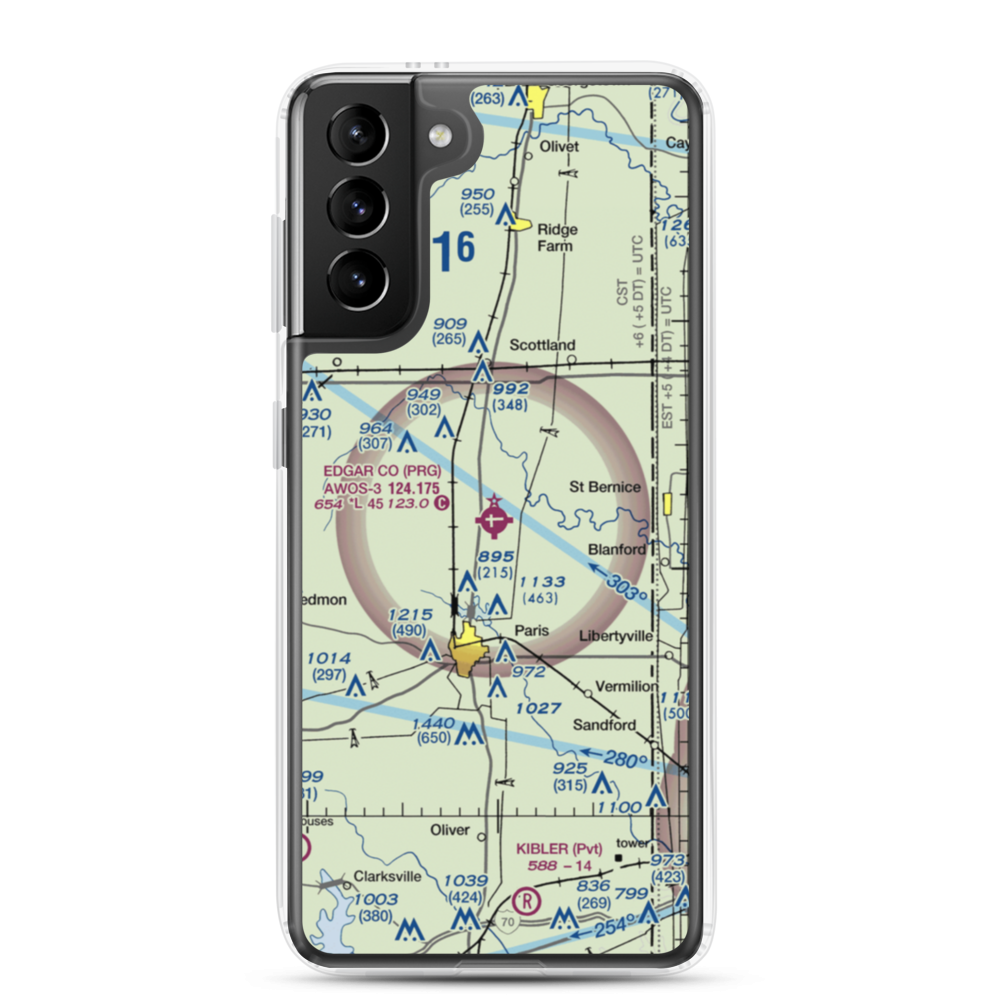 Edgar County Airport (PRG) VFR Sectional Samsung Case Samsung Galaxy S21 Plus model shown