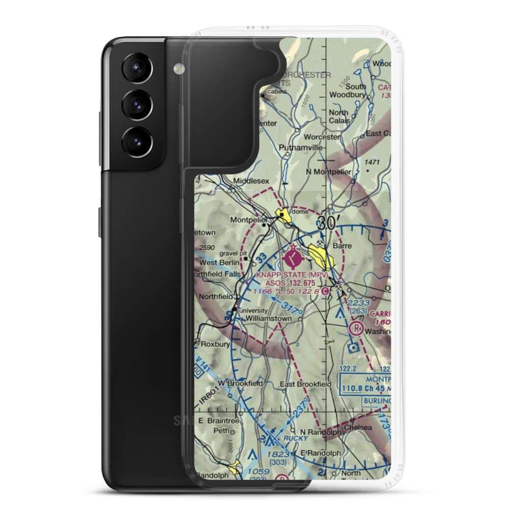 Edward F Knapp State Airport (MPV) VFR Sectional Samsung Case Samsung Galaxy S21 Plus model shown