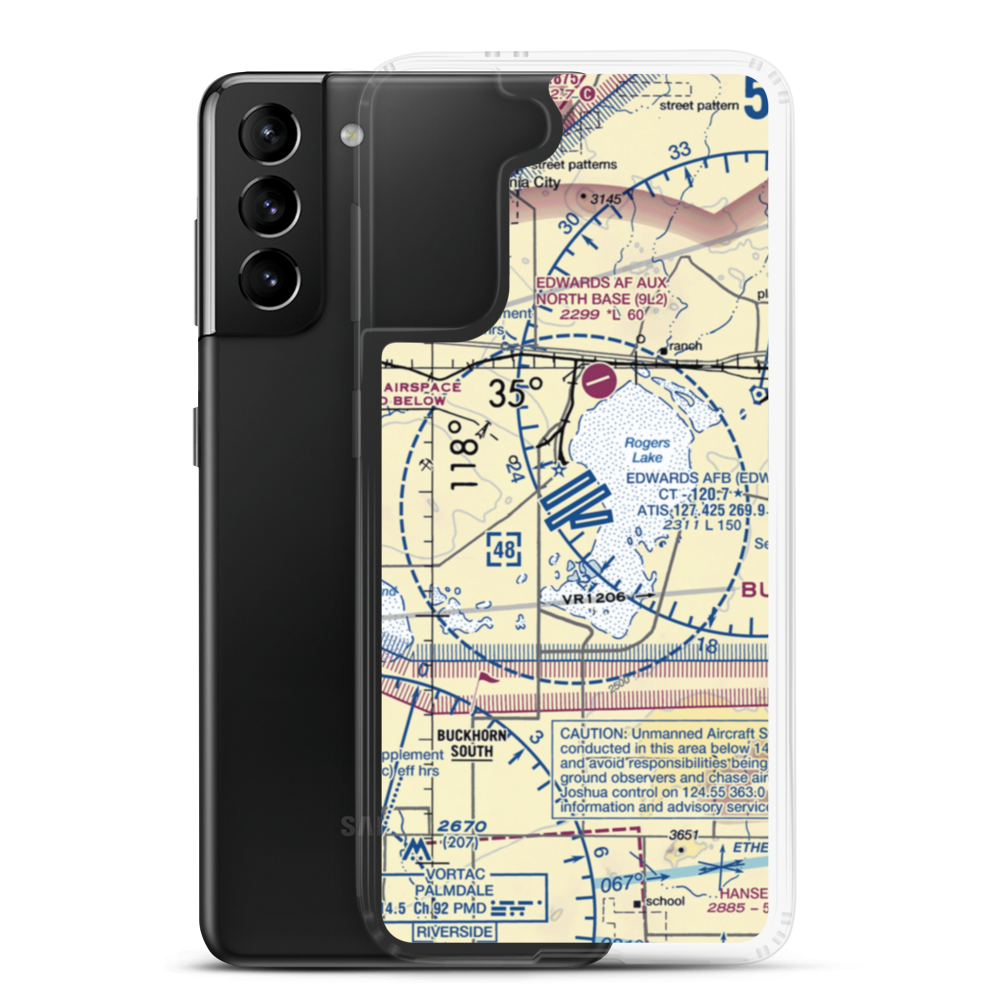 Edwards Air Force Base (EDW) VFR Sectional Samsung Case Samsung Galaxy S21 Plus model shown