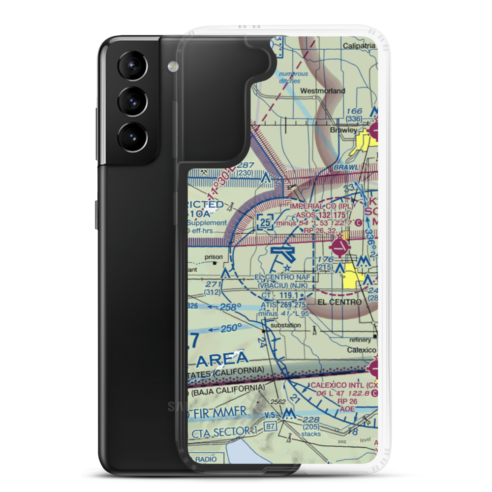 El Centro NAF Airport (Vraciu Field) (NJK) VFR Sectional Samsung Case Samsung Galaxy S21 Plus model shown
