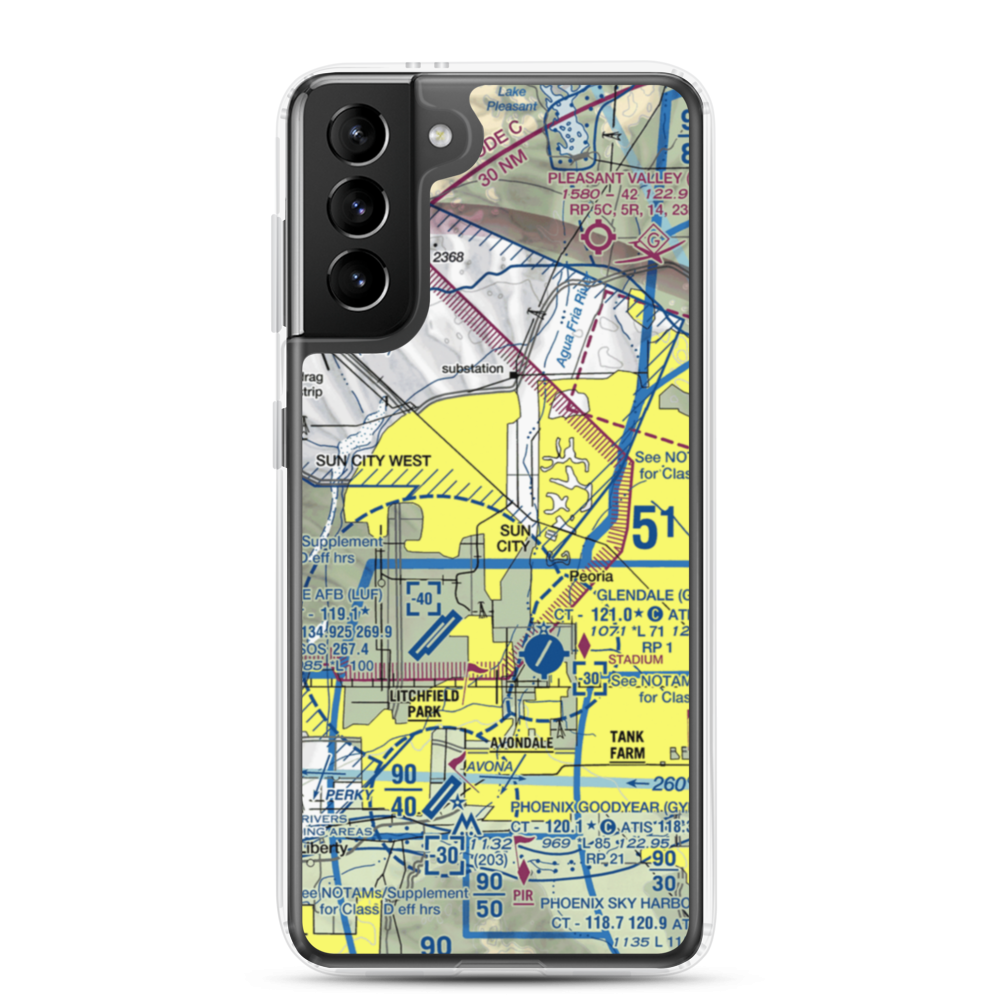 El Mirage-Village Square Airport (2AZ3) VFR Sectional Samsung Case Samsung Galaxy S21 Plus model shown