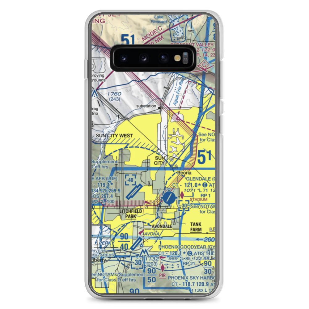 El Mirage-Village Square Airport (2AZ3) VFR Sectional Samsung Case Samsung Galaxy S10+ model shown