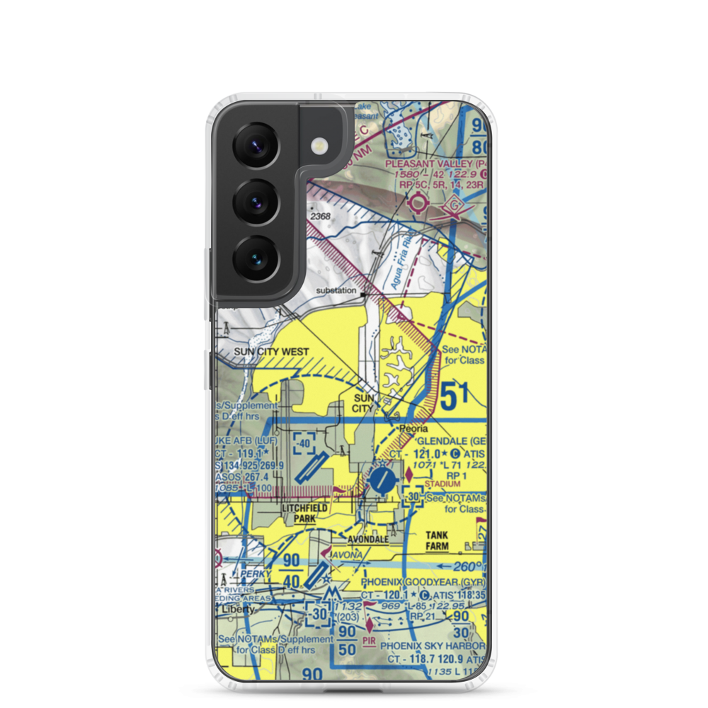 El Mirage-Village Square Airport (2AZ3) VFR Sectional Samsung Case Samsung Galaxy S22 model shown