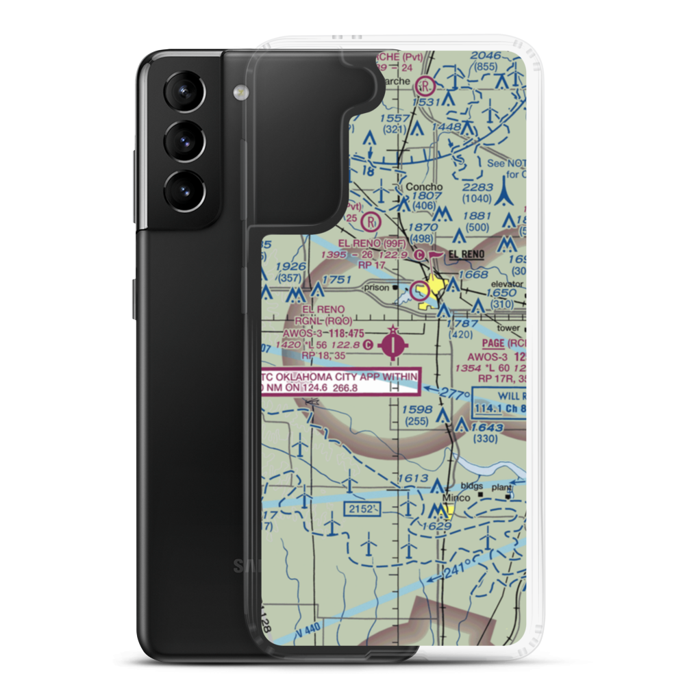 El Reno Regional Airport (RQO) VFR Sectional Samsung Case Samsung Galaxy S21 Plus model shown