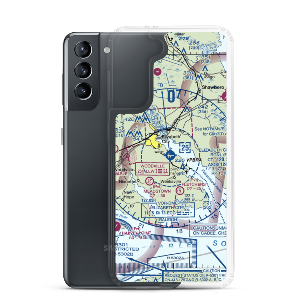 Elizabeth City Regional Airport & Coast Guard Air Station (ECG) VFR Sectional Samsung Case Samsung Galaxy S21 model shown