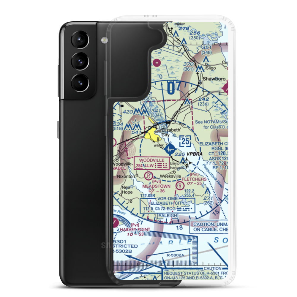 Elizabeth City Regional Airport & Coast Guard Air Station (ECG) VFR Sectional Samsung Case Samsung Galaxy S21 Plus model shown