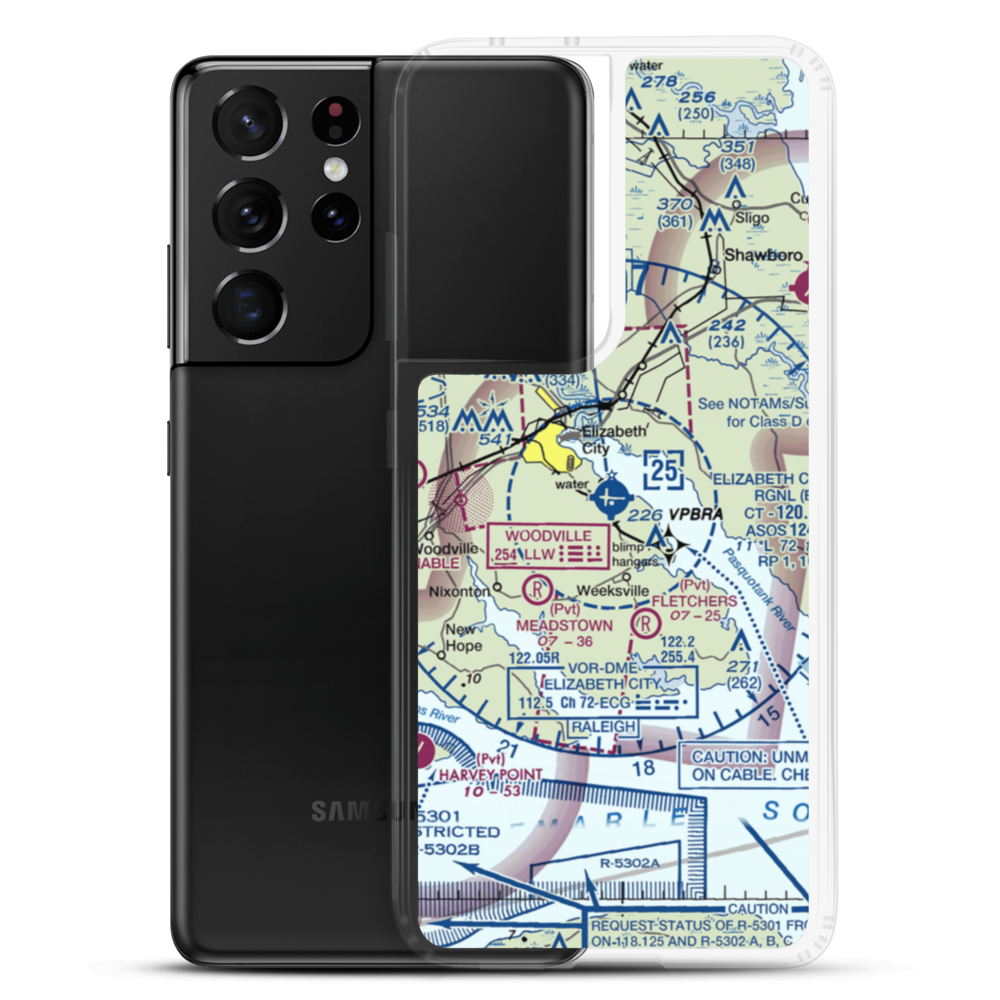 Elizabeth City Regional Airport & Coast Guard Air Station (ECG) VFR Sectional Samsung Case Samsung Galaxy S21 Ultra model shown
