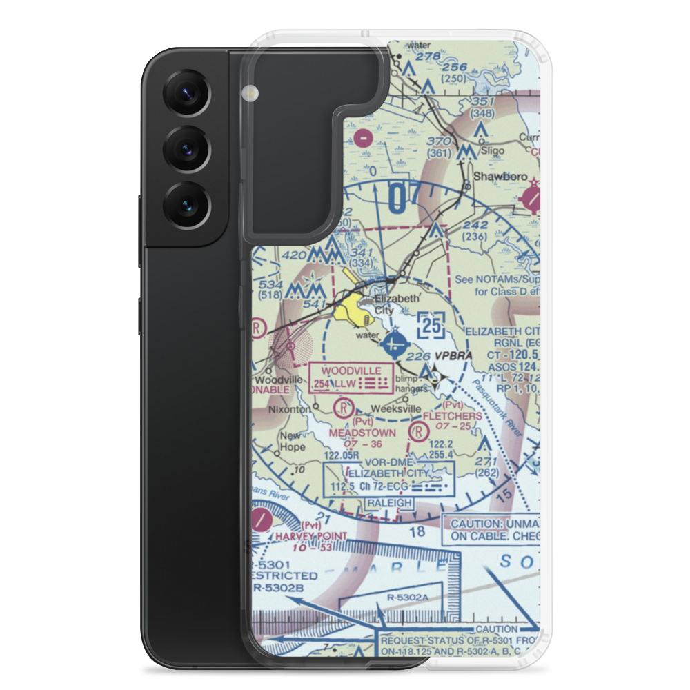 Elizabeth City Regional Airport & Coast Guard Air Station (ECG) VFR Sectional Samsung Case Samsung Galaxy S22 Plus model shown