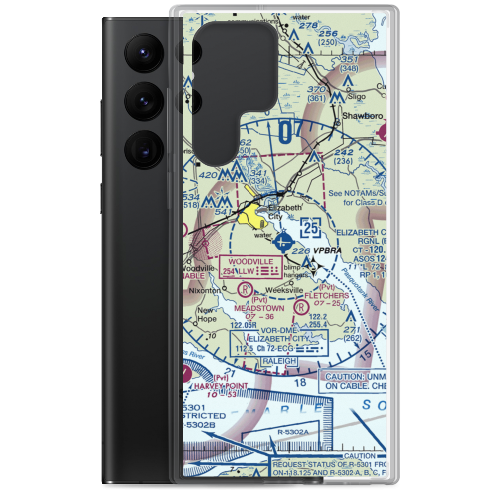 Elizabeth City Regional Airport & Coast Guard Air Station (ECG) VFR Sectional Samsung Case Samsung Galaxy S22 Ultra model shown