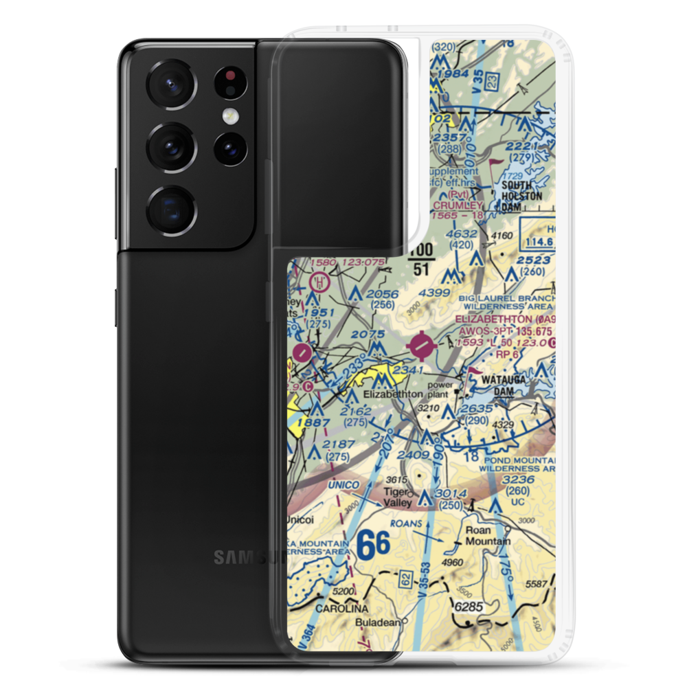 Elizabethton Municipal Airport (0A9) VFR Sectional Samsung Case Samsung Galaxy S21 Ultra model shown
