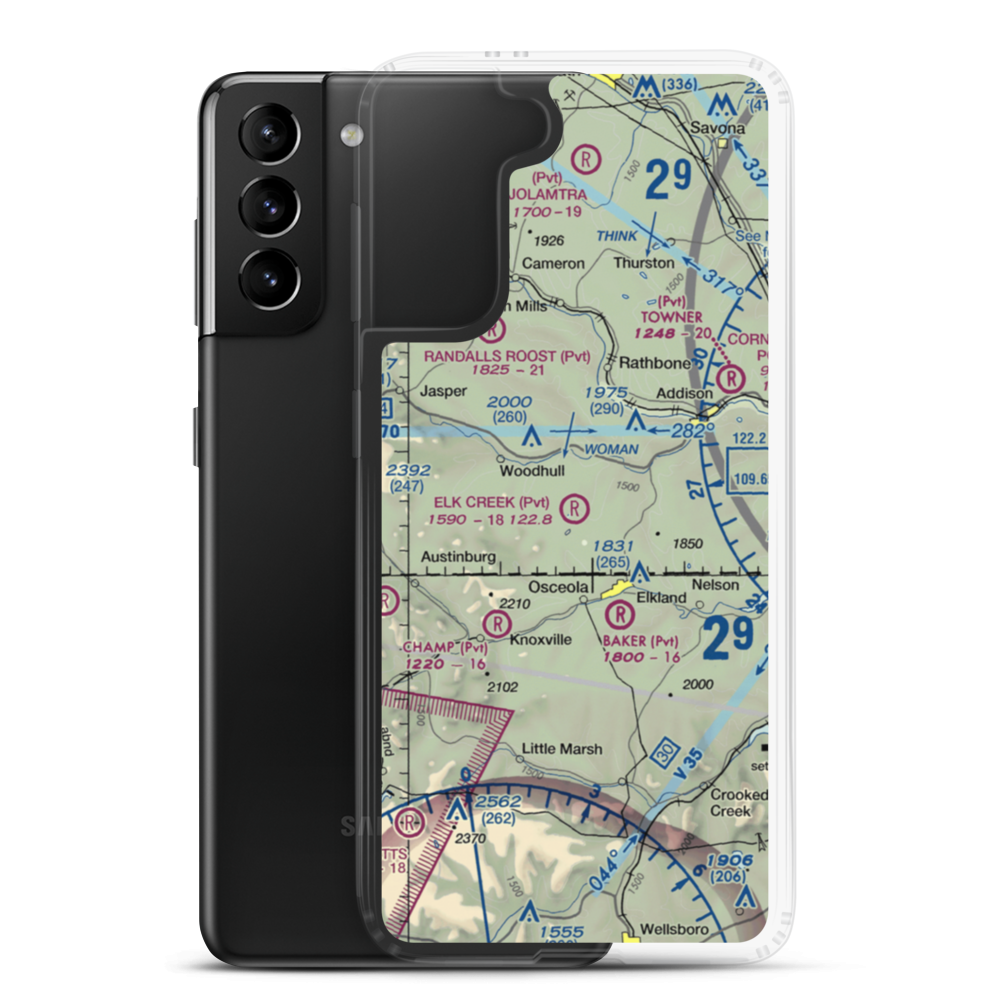 Elk Creek Airport (47NY) VFR Sectional Samsung Case Samsung Galaxy S21 Plus model shown