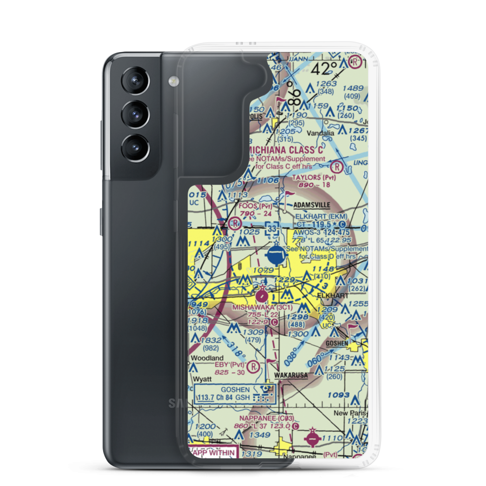Elkhart Municipal Airport (EKM) VFR Sectional Samsung Case Samsung Galaxy S21 model shown