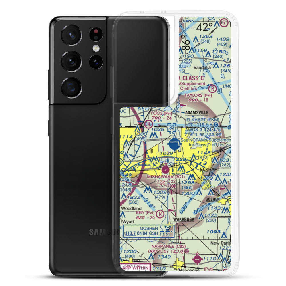 Elkhart Municipal Airport (EKM) VFR Sectional Samsung Case Samsung Galaxy S21 Ultra model shown