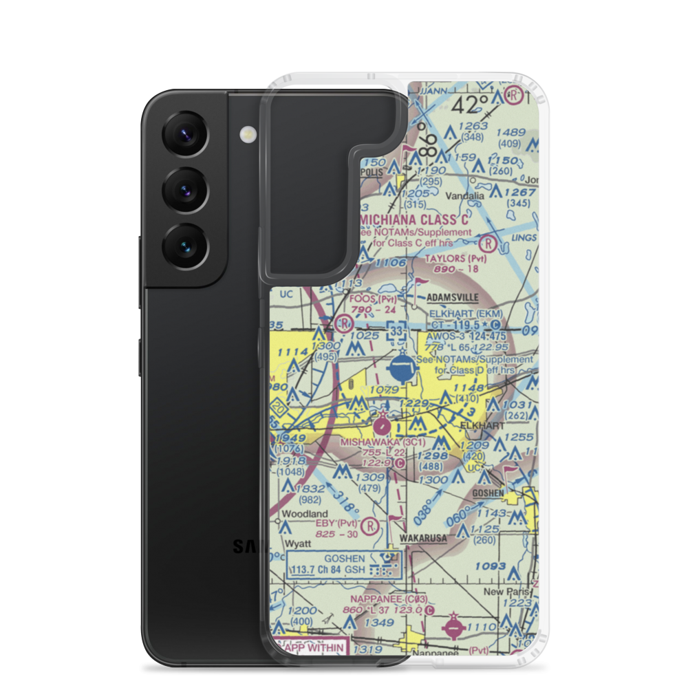 Elkhart Municipal Airport (EKM) VFR Sectional Samsung Case Samsung Galaxy S22 model shown