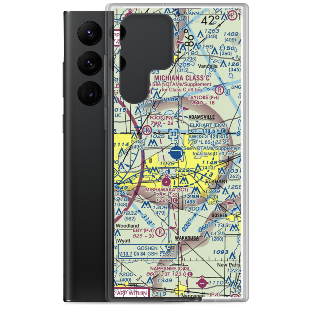 Elkhart Municipal Airport (EKM) VFR Sectional Samsung Case Samsung Galaxy S22 Ultra model shown