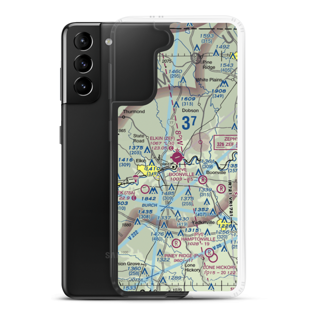Elkin Municipal Airport (ZEF) VFR Sectional Samsung Case Samsung Galaxy S21 Plus model shown