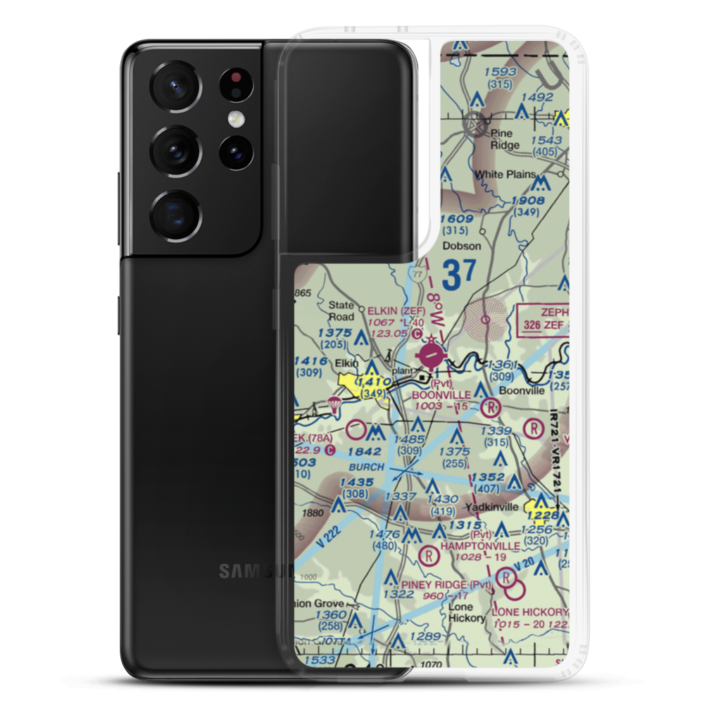 Elkin Municipal Airport (ZEF) VFR Sectional Samsung Case Samsung Galaxy S21 Ultra model shown