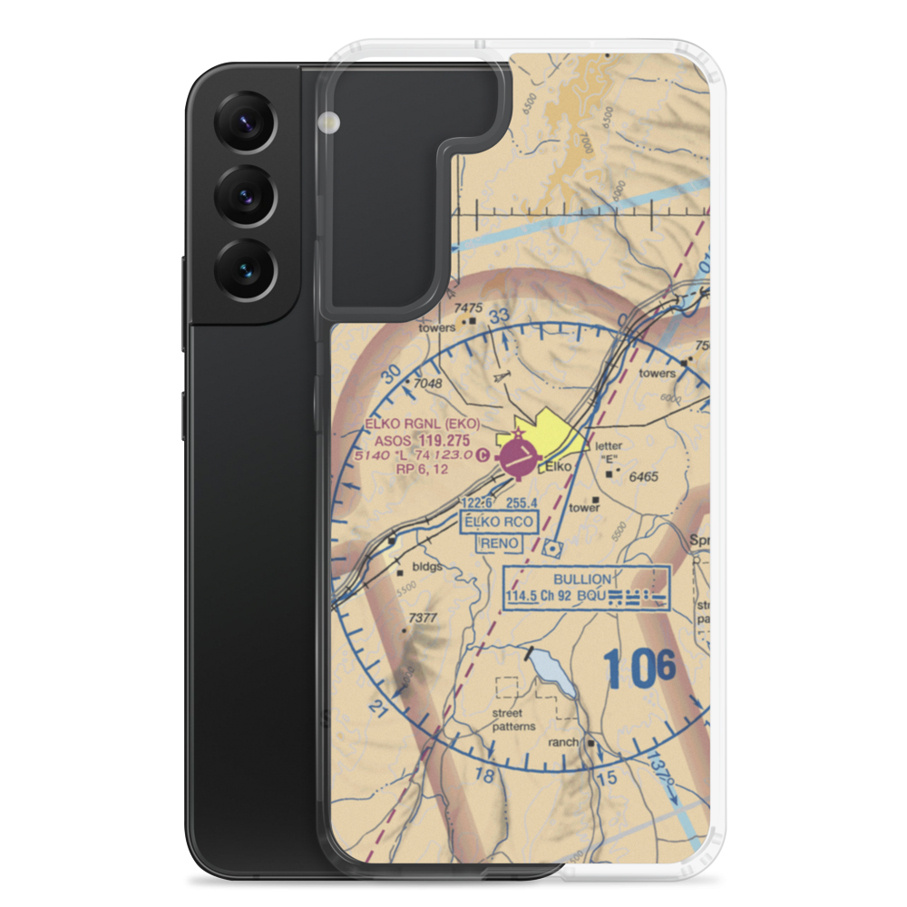 Elko Regional Airport (EKO) VFR Sectional Samsung Case Samsung Galaxy S22 Plus model shown
