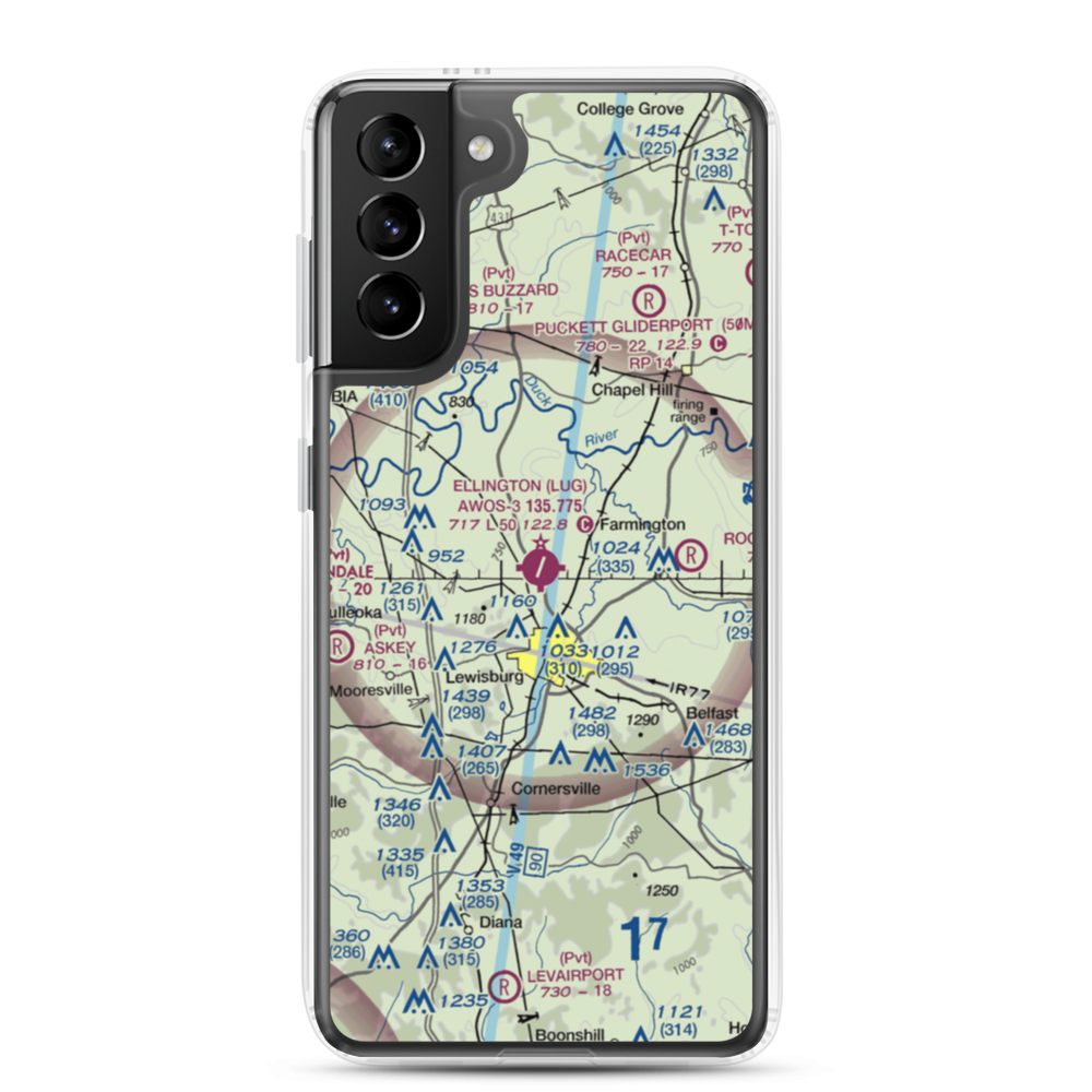 Ellington Airport (LUG) VFR Sectional Samsung Case Samsung Galaxy S21 Plus model shown
