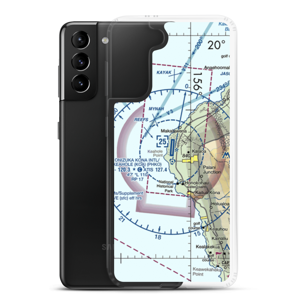Ellison Onizuka Kona International At Keahole Airport (KOA) VFR Sectional Samsung Case Samsung Galaxy S21 Plus model shown