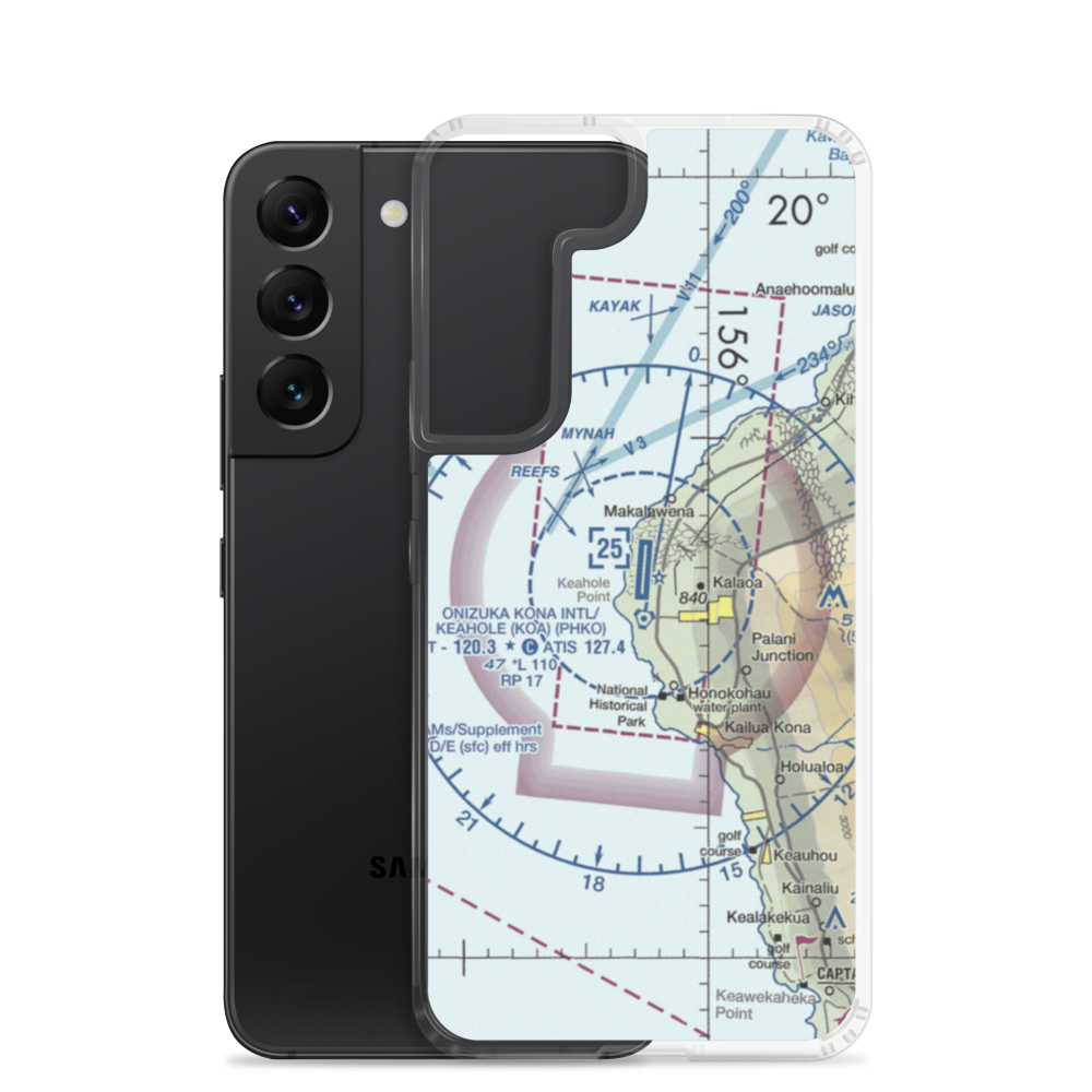 Ellison Onizuka Kona International At Keahole Airport (KOA) VFR Sectional Samsung Case Samsung Galaxy S22 model shown