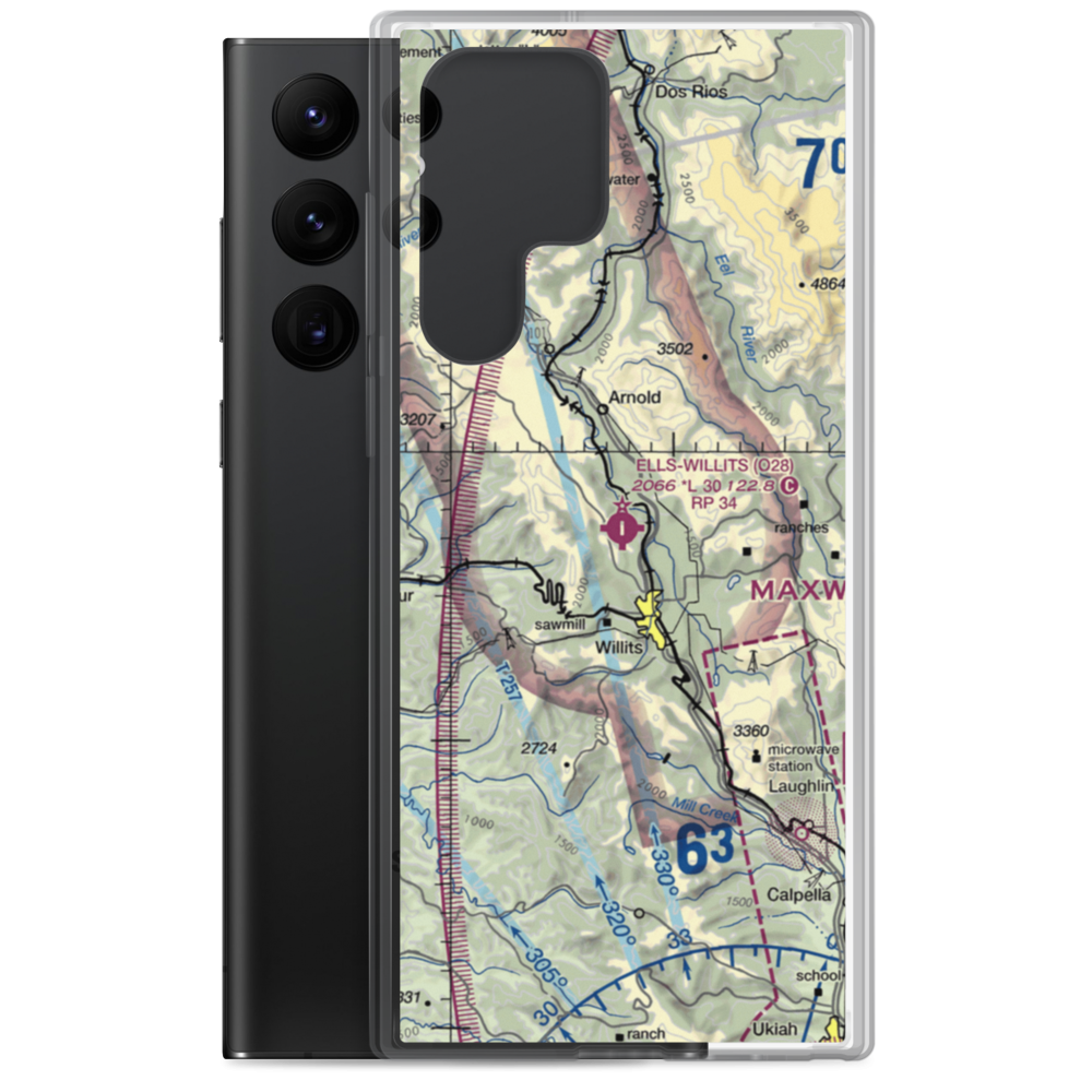 Ells Field Willits Municipal Airport (O28) VFR Sectional Samsung Case Samsung Galaxy S22 Ultra model shown