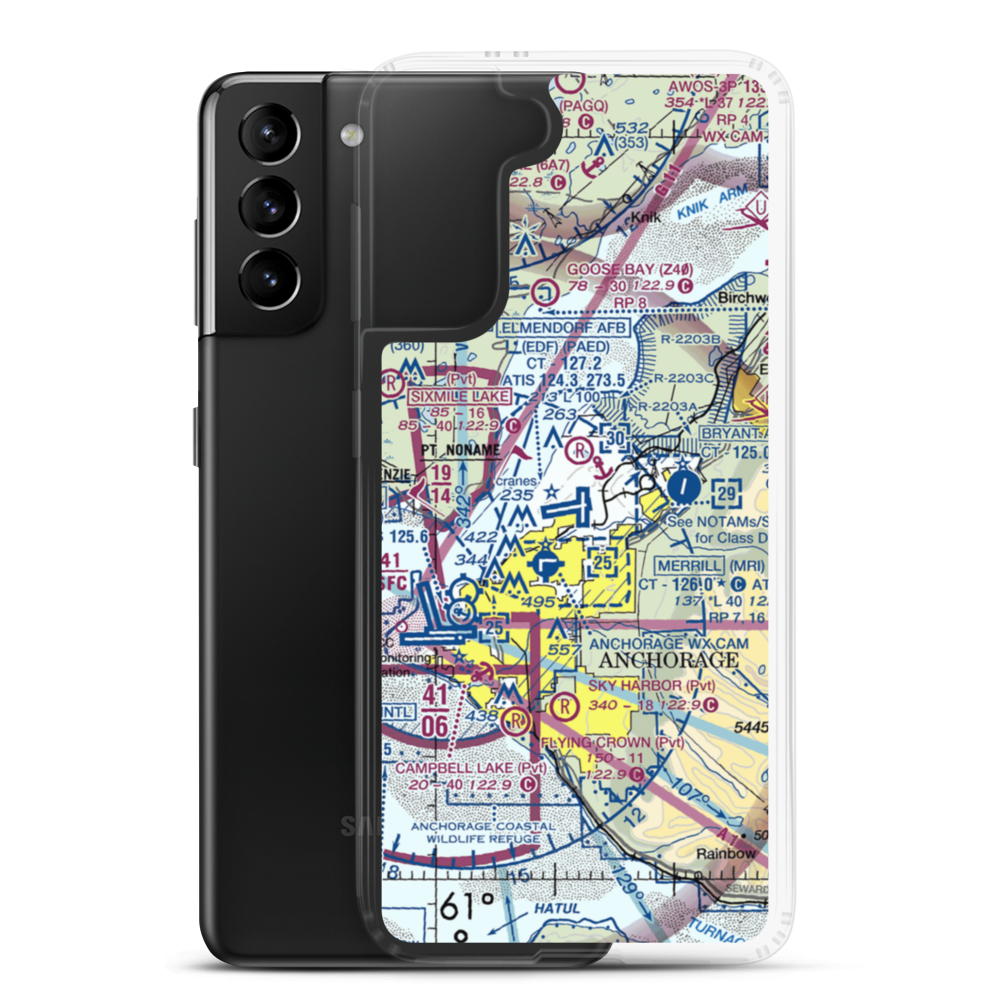 Elmendorf Air Force Base (EDF) VFR Sectional Samsung Case Samsung Galaxy S21 Plus model shown