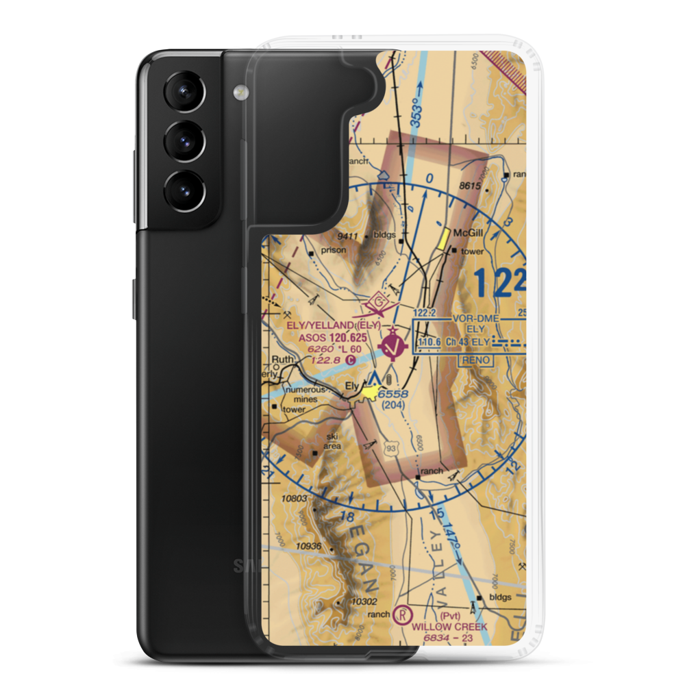 Ely Airport Yelland Field (ELY) VFR Sectional Samsung Case Samsung Galaxy S21 Plus model shown