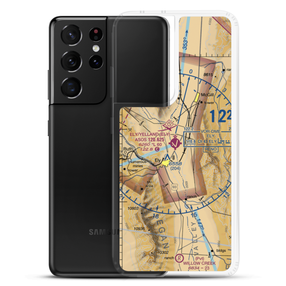 Ely Airport Yelland Field (ELY) VFR Sectional Samsung Case Samsung Galaxy S21 Ultra model shown