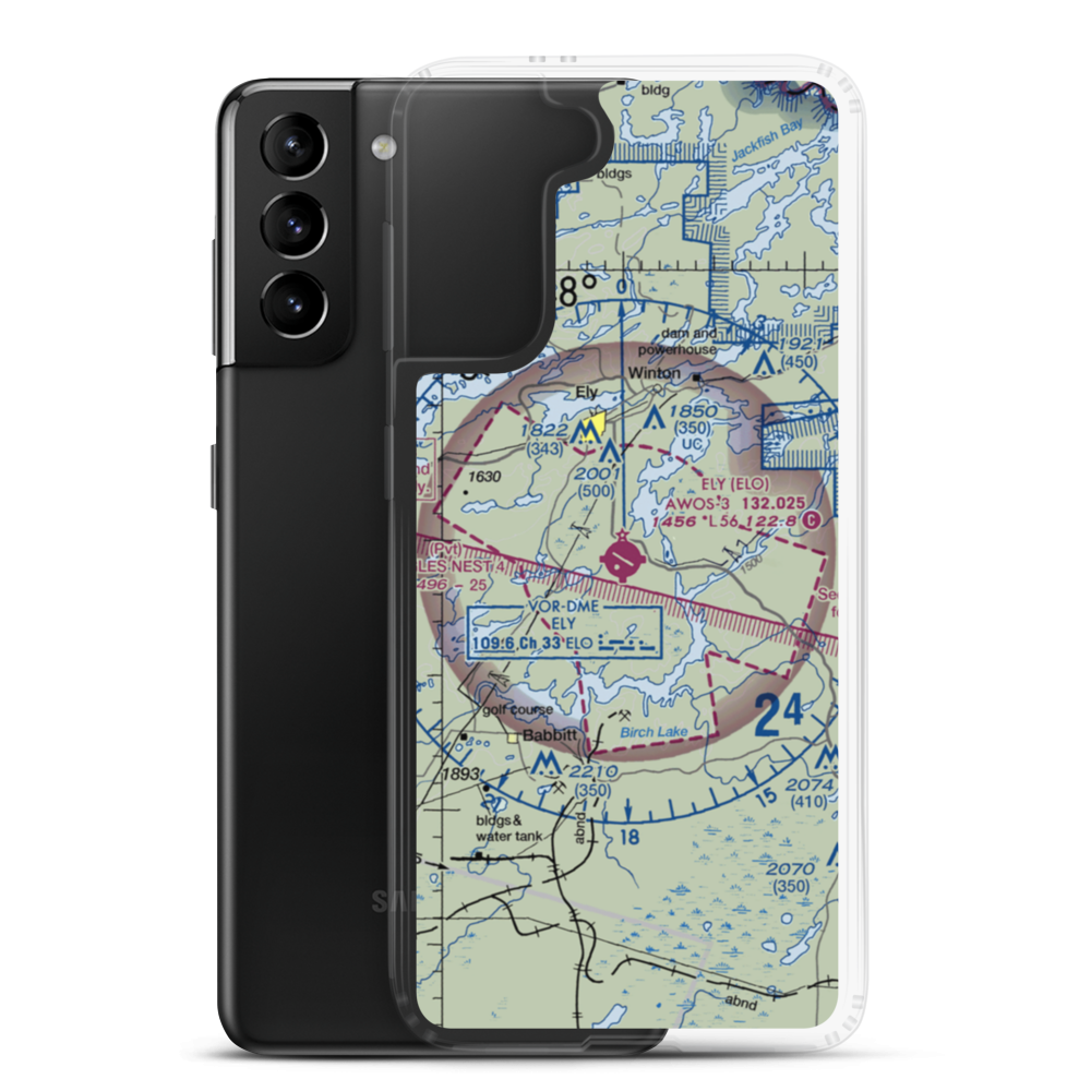 Ely Municipal Airport (ELO) VFR Sectional Samsung Case Samsung Galaxy S21 Plus model shown