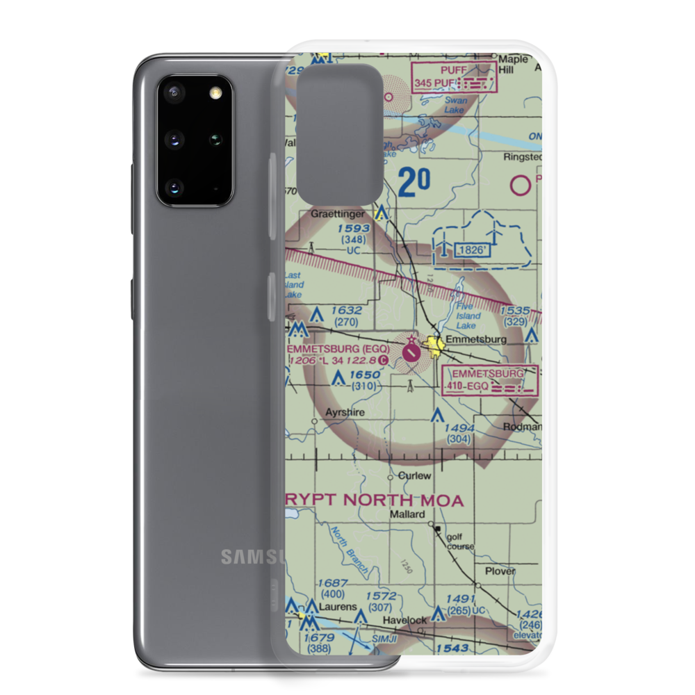 Emmetsburg Municipal Airport (EGQ) VFR Sectional Samsung Case Samsung Galaxy S20 Plus model shown