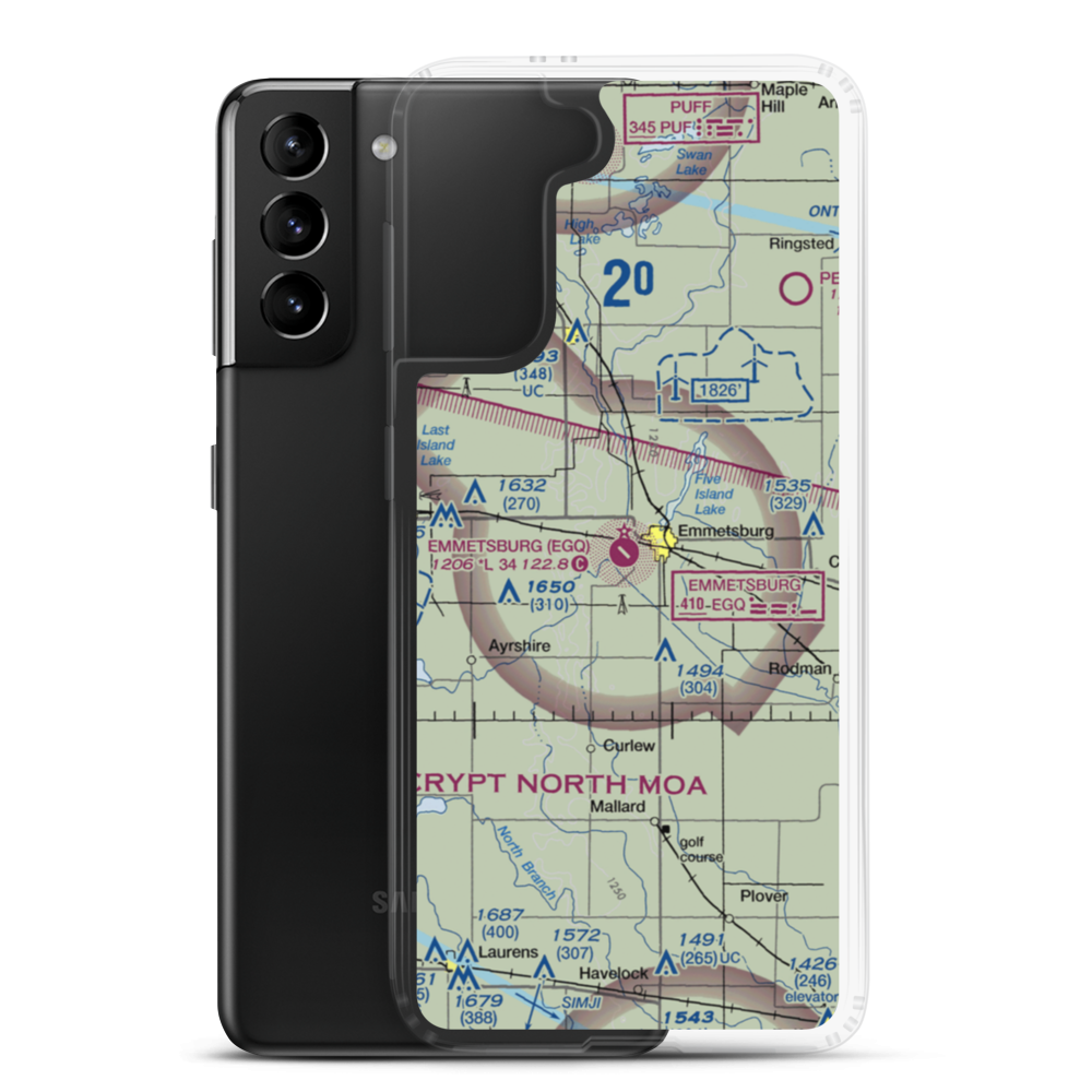 Emmetsburg Municipal Airport (EGQ) VFR Sectional Samsung Case Samsung Galaxy S21 Plus model shown
