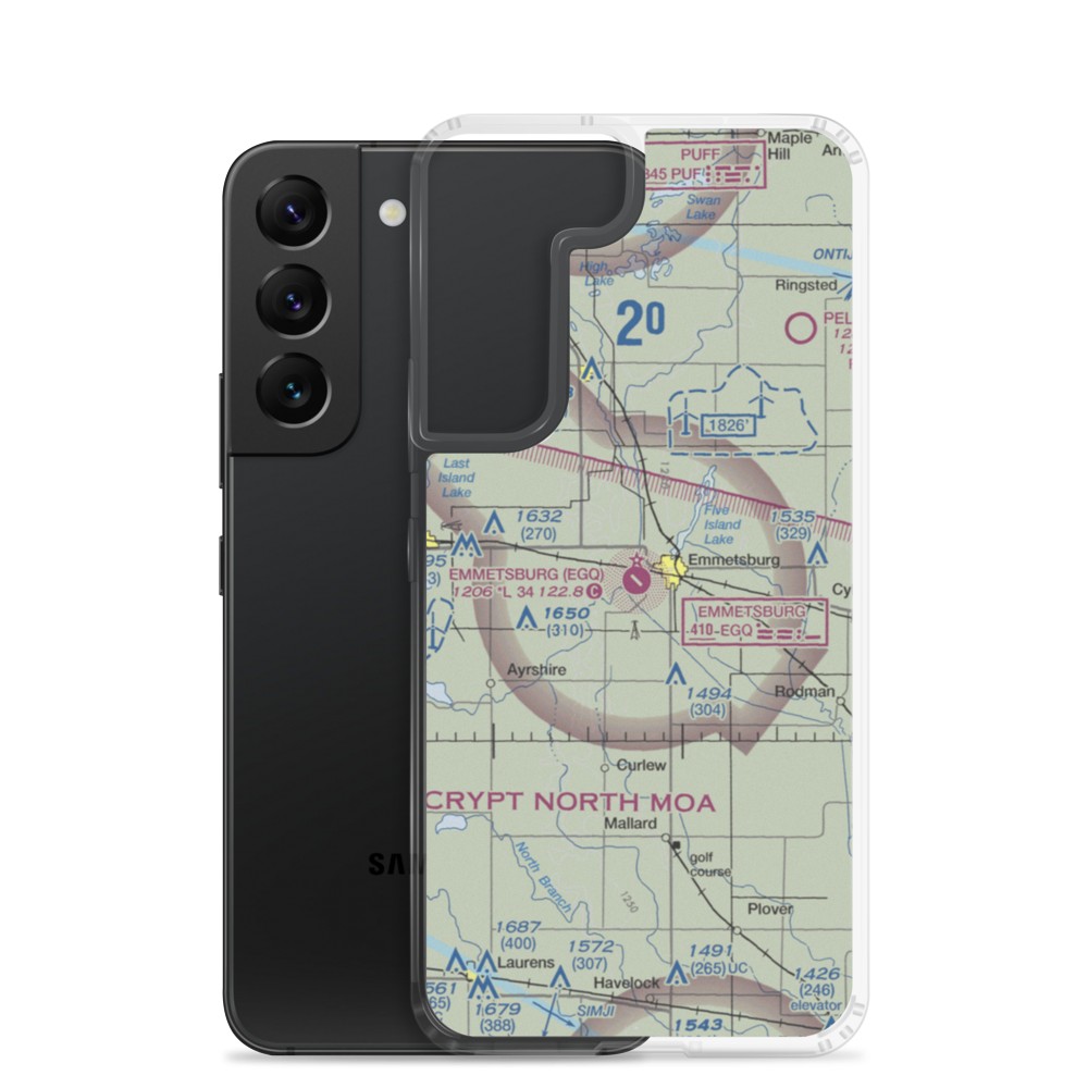 Emmetsburg Municipal Airport (EGQ) VFR Sectional Samsung Case Samsung Galaxy S22 model shown
