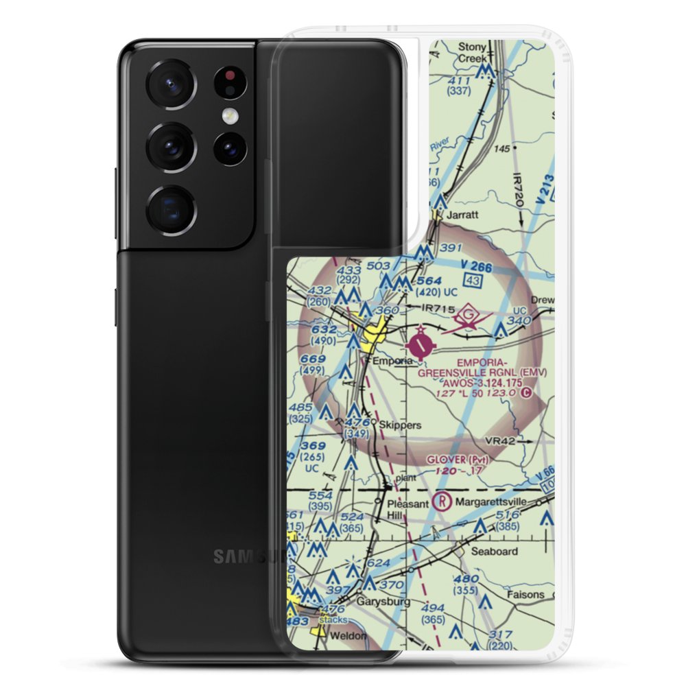 Emporia Greensville Regional Airport (EMV) VFR Sectional Samsung Case Samsung Galaxy S21 Ultra model shown